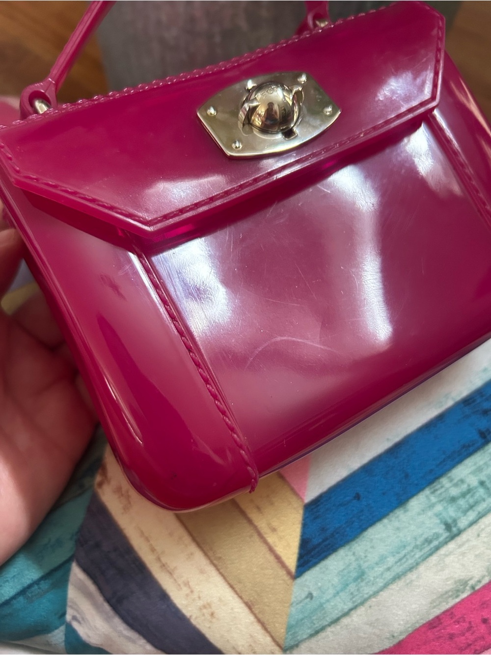 Furla Hot Pink Jelly Mini Top-Handle Bag with Gold Hardware - Picture 6 of 9